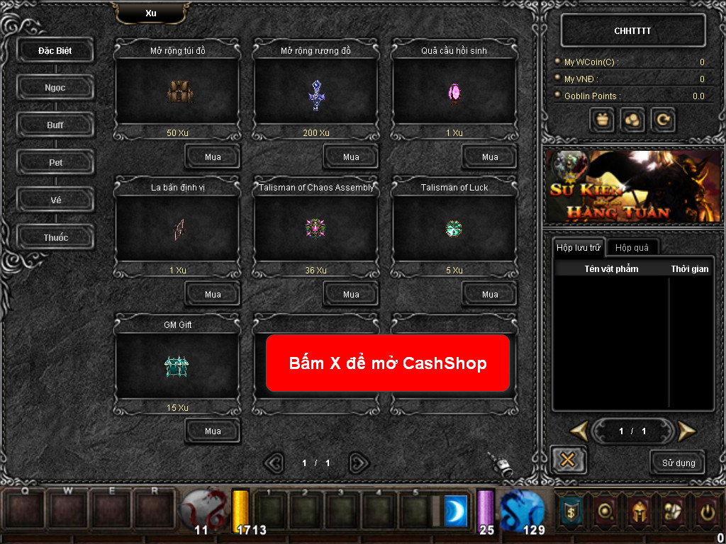 Chức năng chính của Game MU Long Châu Chức năng chính của Game MU Long Châu